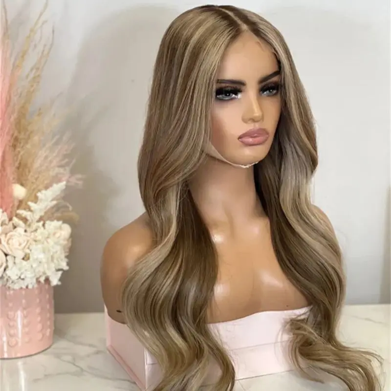 شعر مستعار عالي الكثافة أومبير شقراء براون Balayage الدانتيل شعر مستعار أمامي للنساء المظهر الطبيعي الاصطناعية ألياف مقاومة للحرارة شعر مستعار