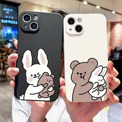 Cartoon Cute Bunny Bear Paired Couple Phone Case For IPhone 13 11 12 15 16 Pro Max Mini X XS XR 14 Plus Lovers Cover Funda Shell