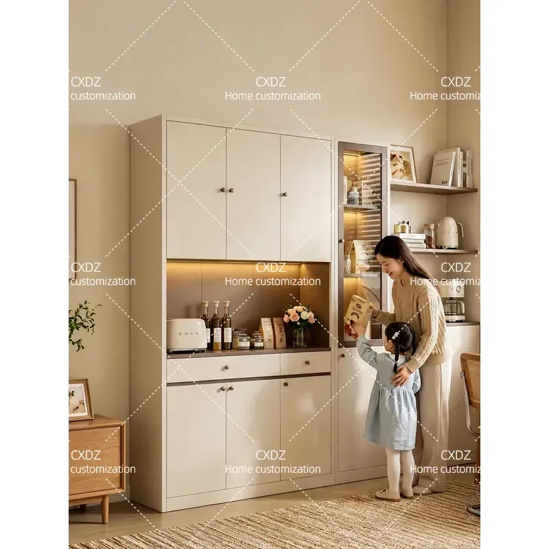 Modern Simple Steel Dining Side Cabinet Wall Mounted Storage Locker Light Luxury Living Room Tea Cabinet New Household