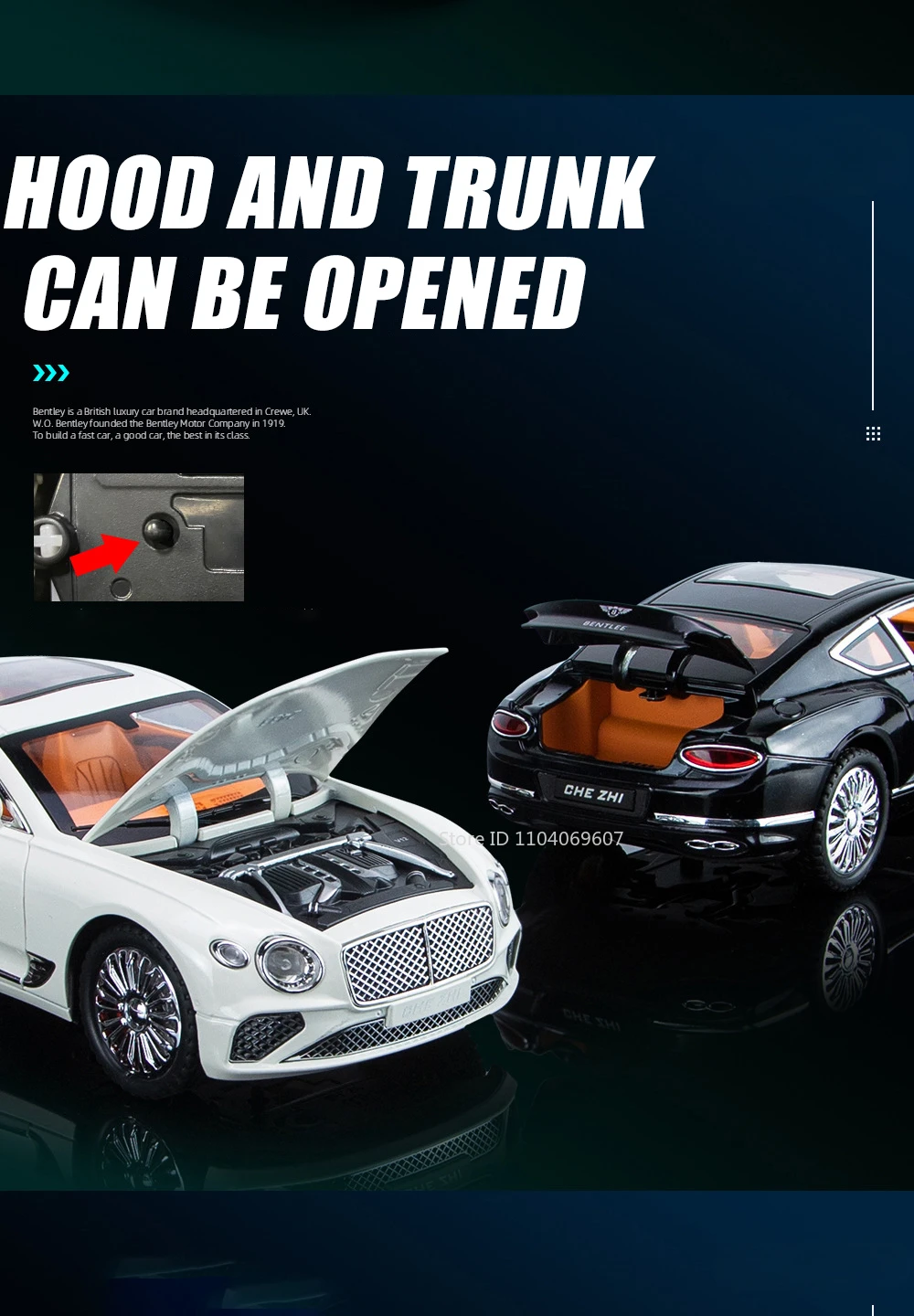 Maßstab 1:24 Continental GT Legierung Automodell Spielzeug Zurückziehen Diecast Metall Sportwagen Modelle Simulation Sound Licht Sammlung Geschenke – Detail 6