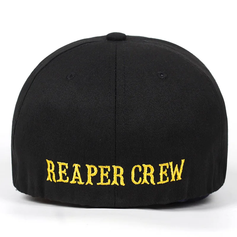 Black Hats Sons Of Anarchy For Reaper Crew Fitted Baseball Cap Women Men Letters Embroidered Hat Hip Hop Hat For Men Bone