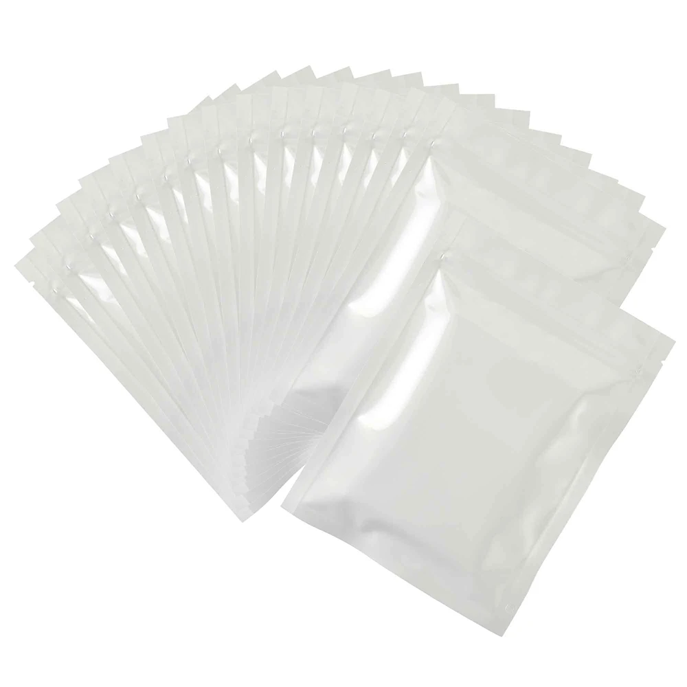 

100PCS Glossy White Mini Heat-Sealable Ziplock Foil Packaging Pouch Food Storage Smell Proof Resealable Mylar Bags