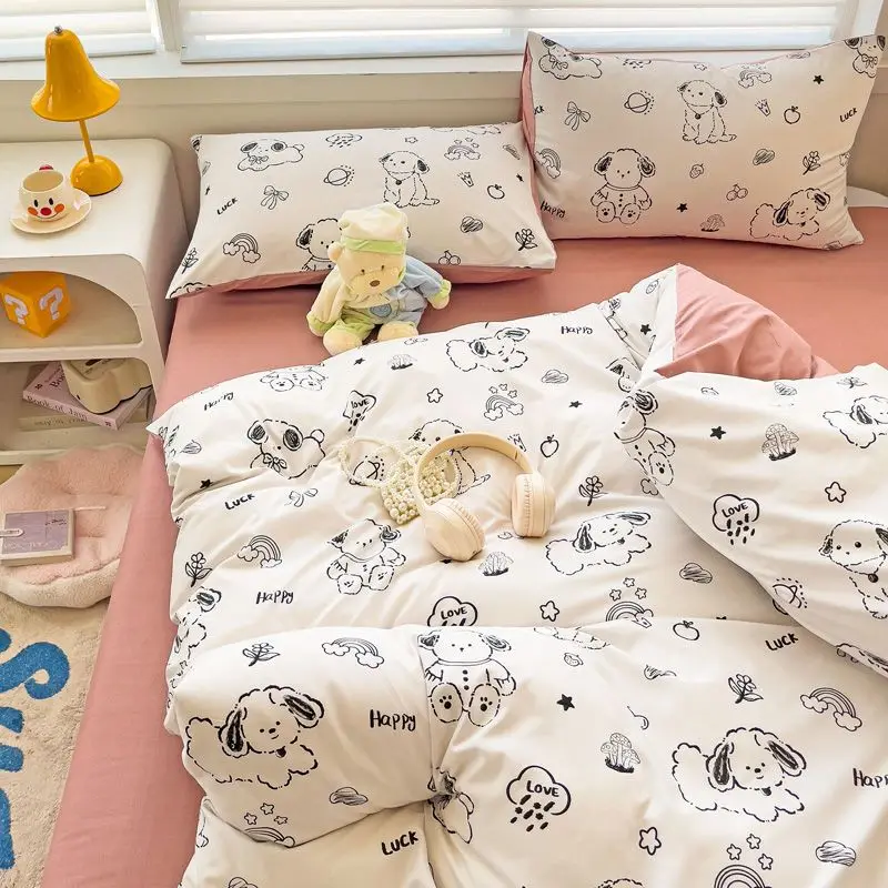 

Kids Cute Bedding Set Floral Cartoon Ins Duvet Cover Flat Sheet Pillowcase Student Home Dormity Twin Full Size Comforter Cover