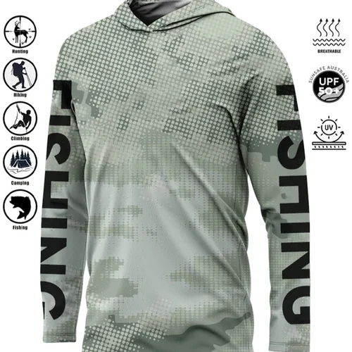 Camisa de pesca con capucha para hombre, protección Uv para exteriores, talla grande, estampado de camuflaje, Jersey que absorbe la humedad, ropa de pesca, Tops, 2024