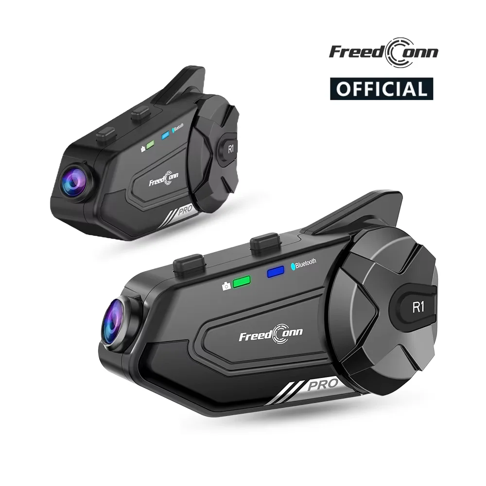 Helmet Bluetooth Headset Motorcycle Intercom Auto Dvr Group Dash Cam Speaker Headphone WiFi App Freedconn Moto R1Pro Motorbike