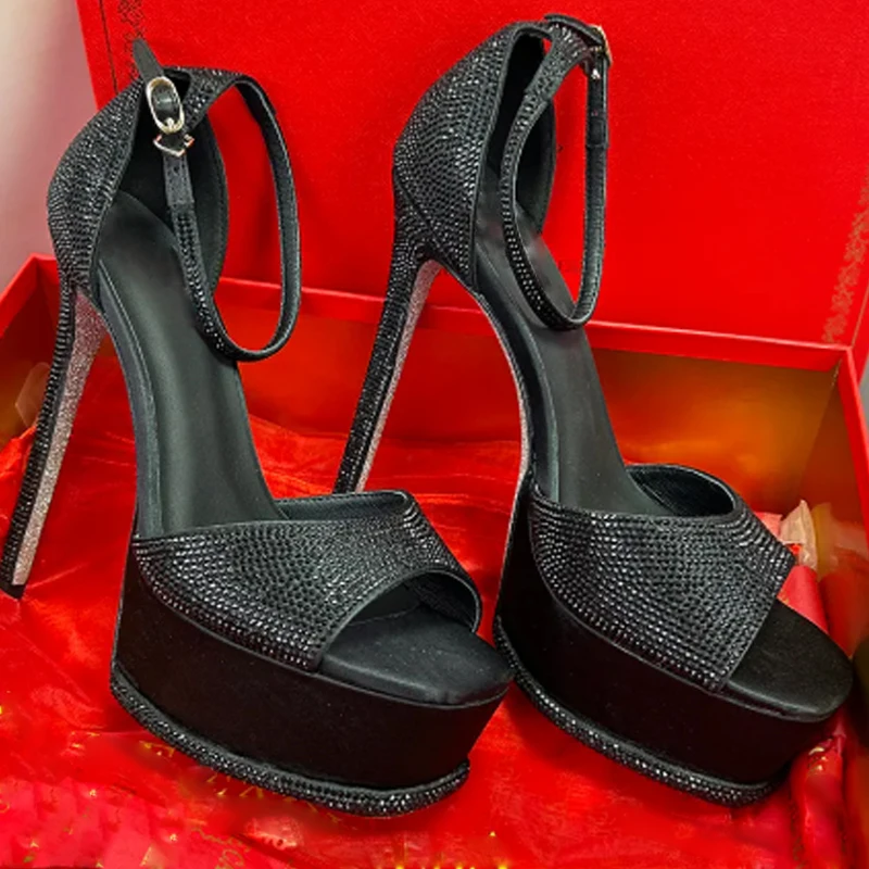 

Женские босоножки на шпильке с квадратным носком и стразами, лето 2026, свадебные туфли на высоком каблуке, роскошные туфли-лодочки