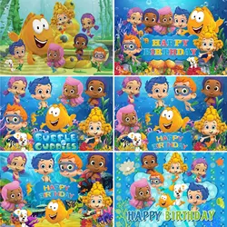 Bubble Cartoon Guppies Theme Children Birthday Party Background Underwater World Fish Baby Birthday Photo Photography Banner