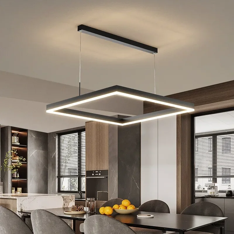 Imagem -03 - Nordic Square Led Pendant Lights Luzes Negras Reguláveis para Mesa Jantar Sala de Estar Cozinha Ilha Quarto Decoração de Casa