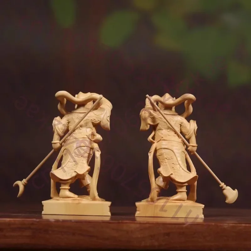 Boxwood Carved Thousand-Mile Eye & Fair-Wind Ear Statues, Mazu's Guardians, Home Living Room Desktop Feng Shui Decor