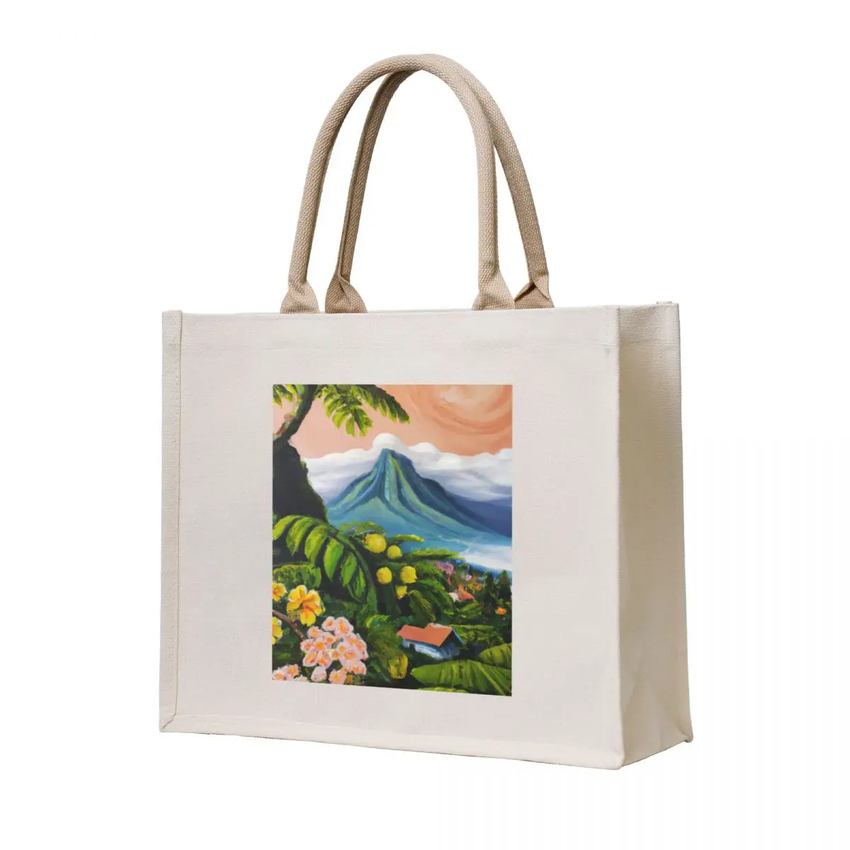 

La Reunion 974, oil painting ukiyo-e style - La Reunion Lovers Tote Bag foldable reusable bag eco pack