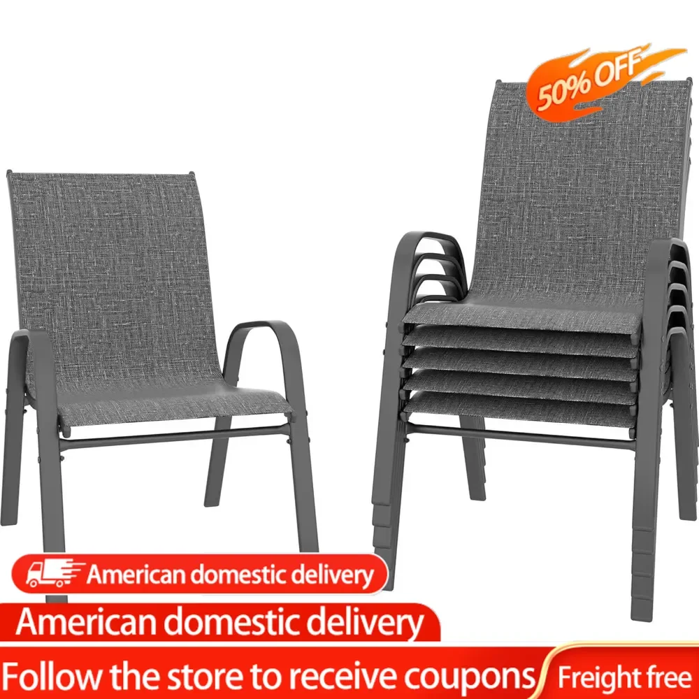 Patio Chairs Set of 6, Outdoor Lightweight Stackable Dining Chairs w/All-Weather Textilene Fabric & Metal Frame, 350LBS Capacity