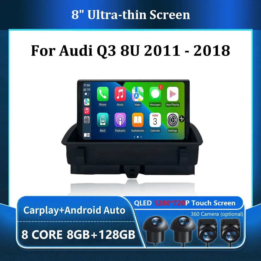 8-дюймовый Android 15 для Audi Q3 2012-2018, беспроводной Bluetooth Carplay, головное устройство Qualcomm Snapdragon 680, стереосистема с сенсорным экраном