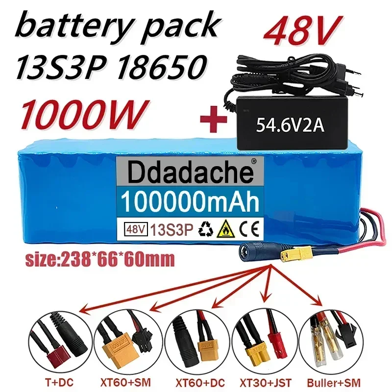 

48V100000mAh 1000W 13S3P 48V Lithium-ion Battery Pack Suitable for 54.6V Bicycles, Scooters, and 54.6V Chargers with BMS