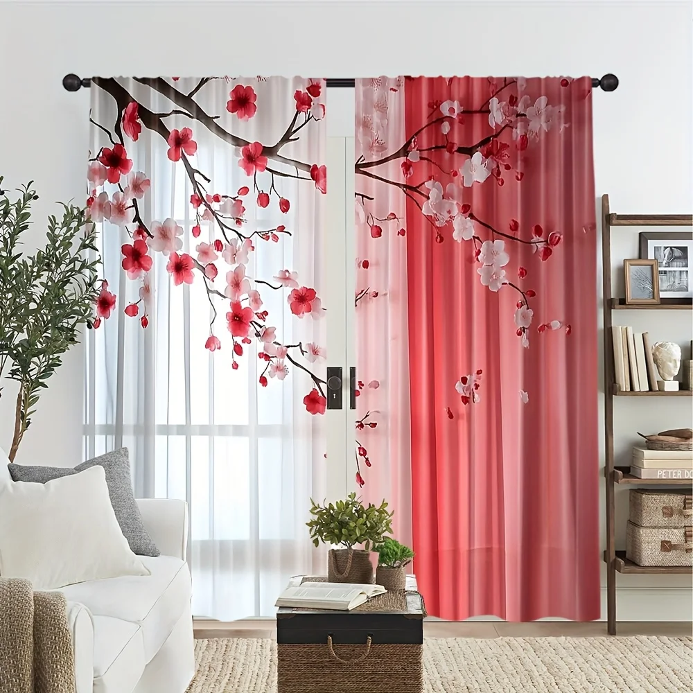 pink cherry blossom floral curtain for living room bedroom privacy and decor japanese spring style Enhance spatial aesthetics