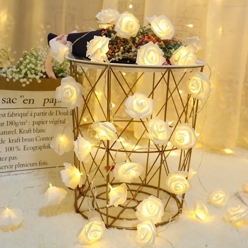

Rose Flower String Lights Battery Operated Foam Rose Fairy Garland for Bedroom Home Wedding Valentine's Day Decor