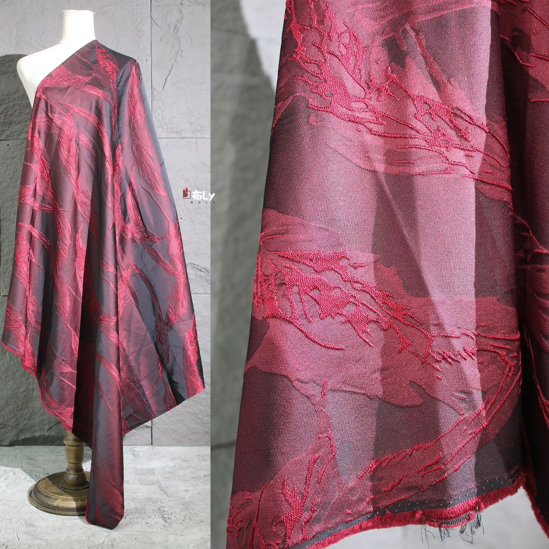 dark-red-plum-3d-yarn-dyed-embossed-jacquard-fabric-for-cheongsam-pants-dress-high-end-designer-apparel-diy-material