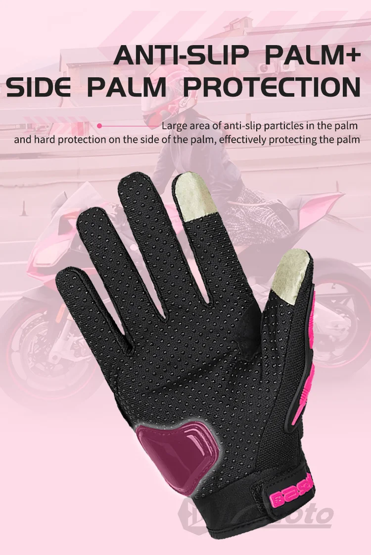 Dame Rosa Schwarz Motorrad Handschuhe Frauen Sommer Mesh Atmungsaktive Motocross Motorrad Moto Racing Handschuhe Touchscreen Handschuhe Männer – Detail 6