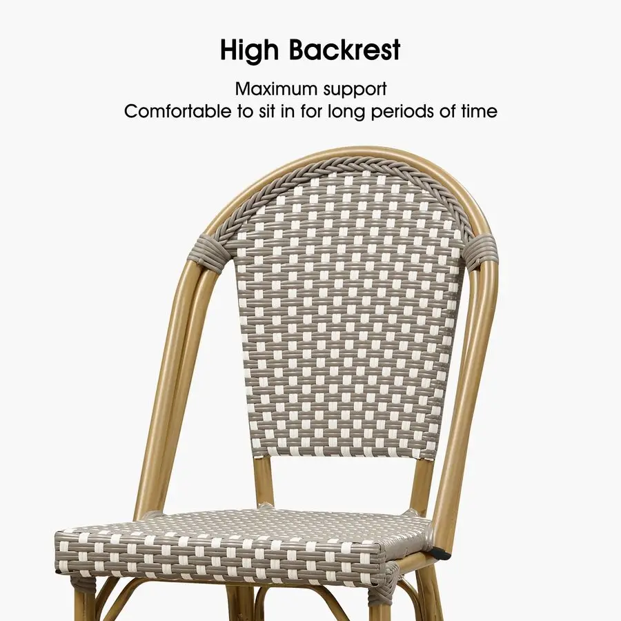 French Bar Stool Set of 2 Bamboo Print Finish Patio Bar Stools with Back Rattan Chairs Wicker Bar Height Stool 30 with Footrest