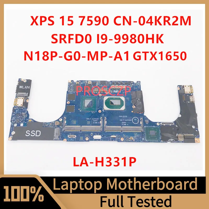 

CN-04KR2M 04KR2M 4KR2M FOR DELL XPS 15 7590 Laptop Motherboard LA-H331P With SRFD0 I9-9980HK CPU GTX1650 GPU 100% Working Well