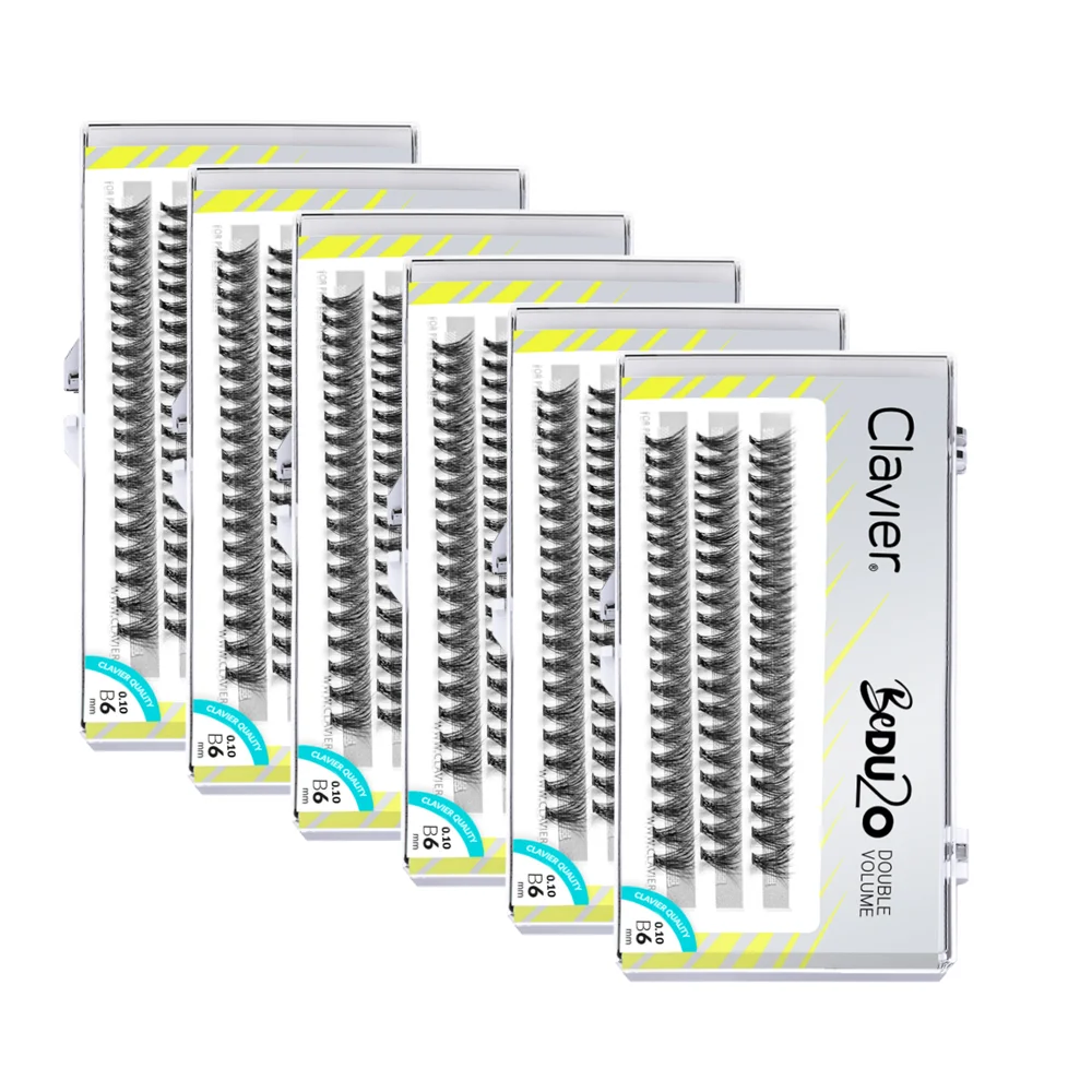 Clavier BeDU20 Double Volume Eyelash Natural 20D Eyelashes Extension 60 Tufts Lash 6 Boxes Per Set Black Band Natural Lashes