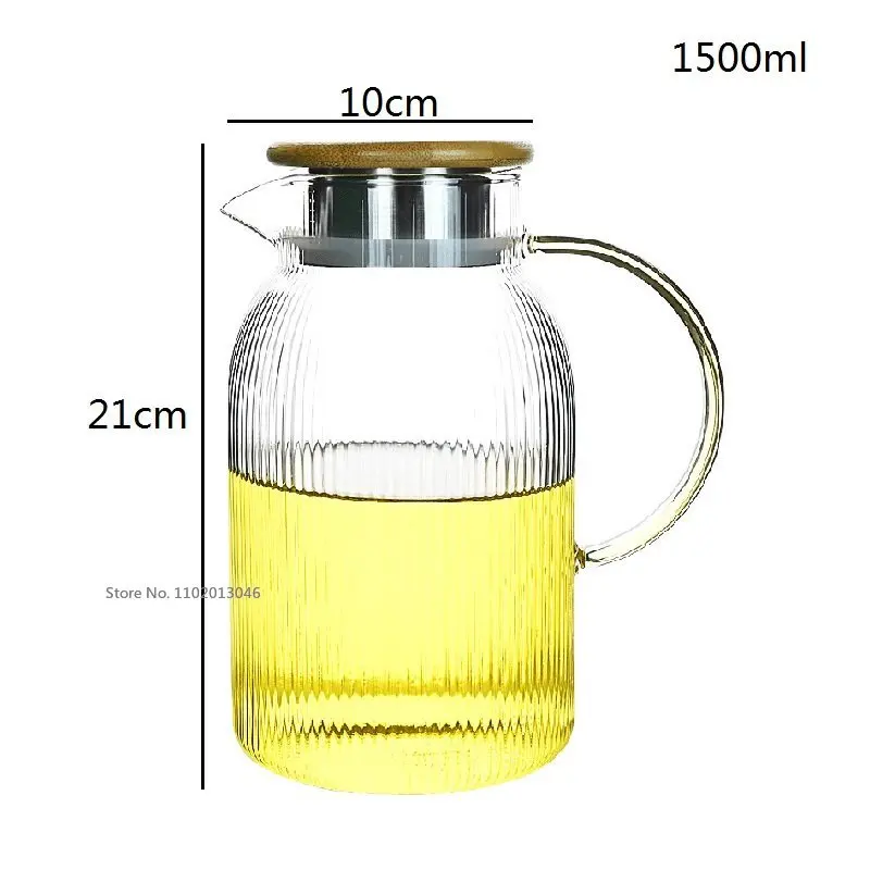 1500ml Glass Water Pitcher With Handle Bamboo Lid Heat Resisttant Cold Hot Kettle Large-capacity Tea Pitcher Water Juice Jug Cup