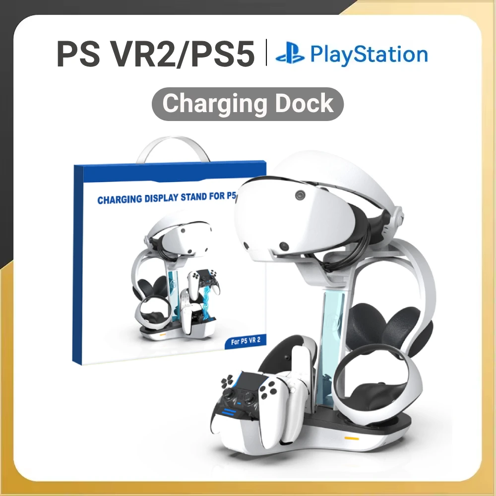 Charging Dock Stand LED Charging Indicator Light Professional Gaming Controller Headphones Charger Station Holder for PS5 PS VR2