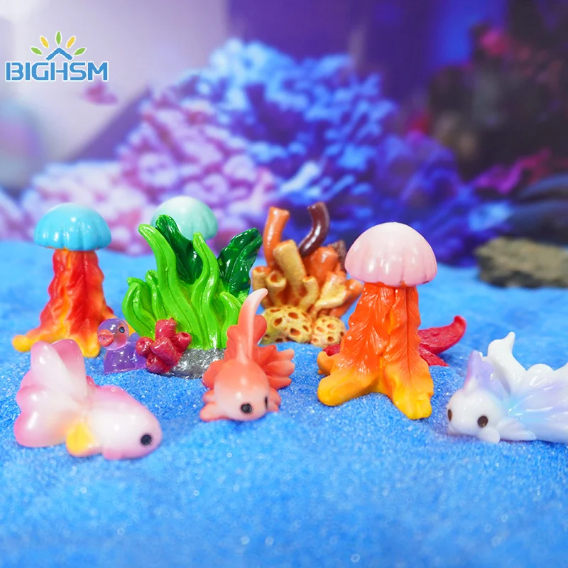 1Pcs Cute Simulation Resin Marine Organism Ornaments Cartoon Miniature Decoration Accessories Creative DIY Home Decoration Gifts