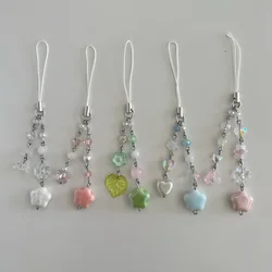 Pastel Star Phone Charms Stainless Steel Glass Ceramic Beaded Keychains