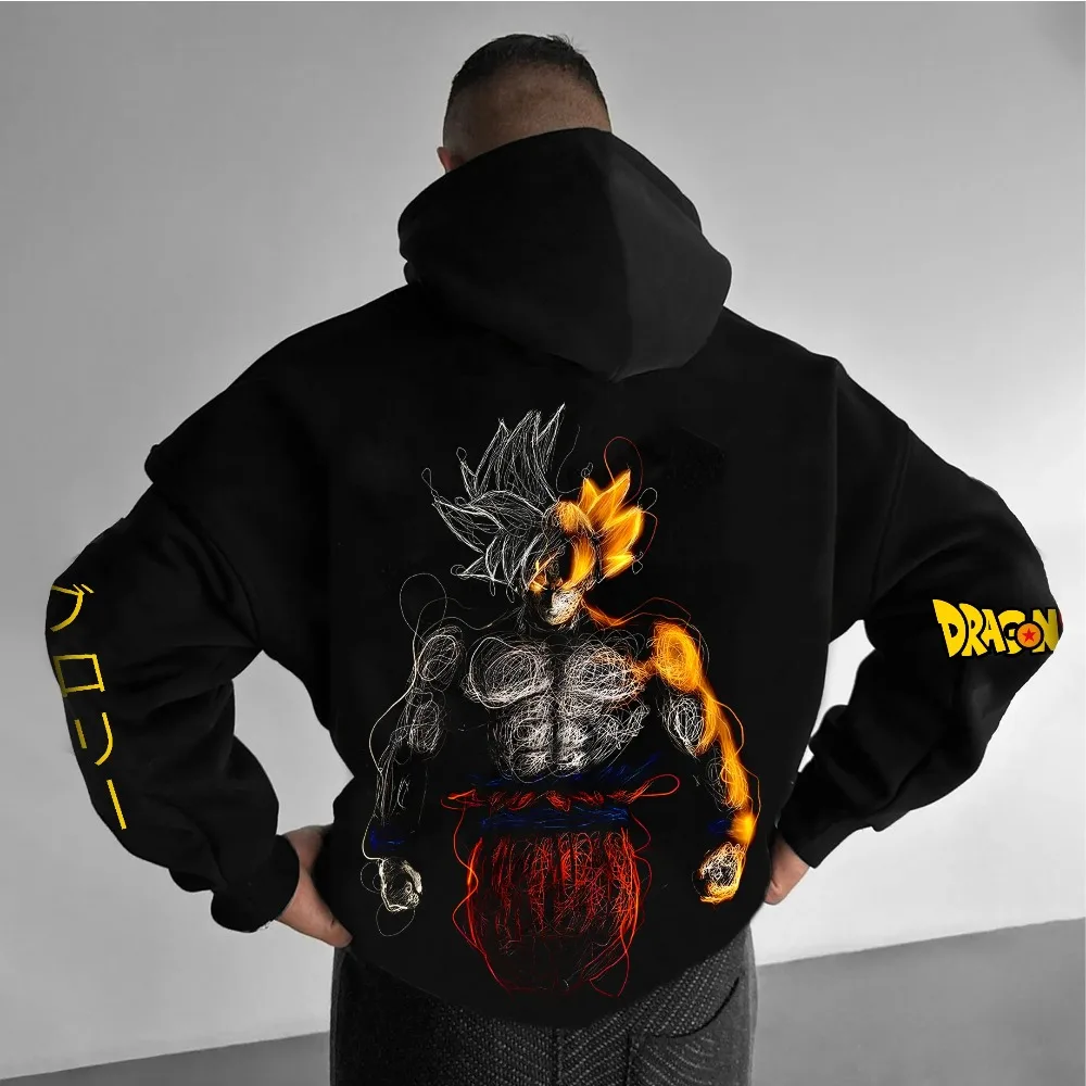 2025 New Anime Hoodie Dragon Ball Men Harajuku Streetwear Autumn Winter Retro Hooded Sweater Oversized Women Long Sleeves Unisex