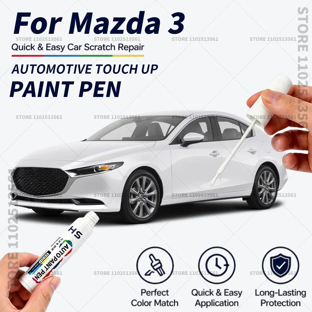 For Mazda 3 Blue White Black Quick Dry Car Touch Up Paint Pen Auto Scratch Repair Brush for Paint Chips Scratches and Scuffs