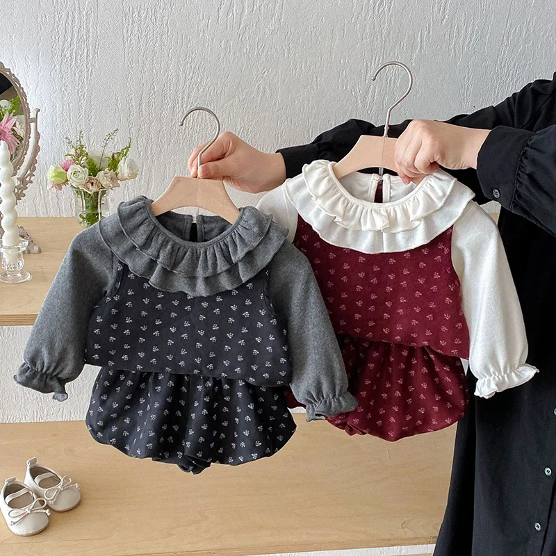 

2025 New Autumn 0-3Yrs Newborn Baby Girls Clothing Set Long Sleeved Cotton T-shirt+Vest+Shorts 3Pcs Children Clothes Suit