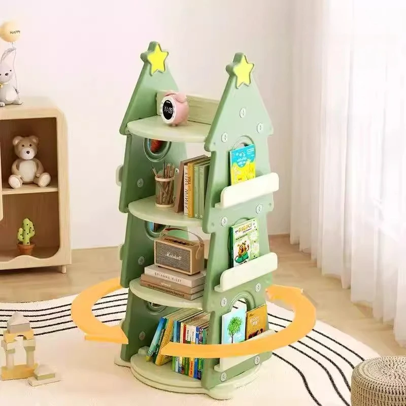 Christmas Tree Rotating Bookshelf Baby Toy Picture Book Multi-layer Storage Rack Childhood Style Furniture Book Rack for Room