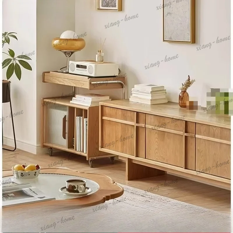 Wabi-Sabi Style Solid Wood TV Cabinet Home  Side Cabinet Small Apartment Background Wall Simple