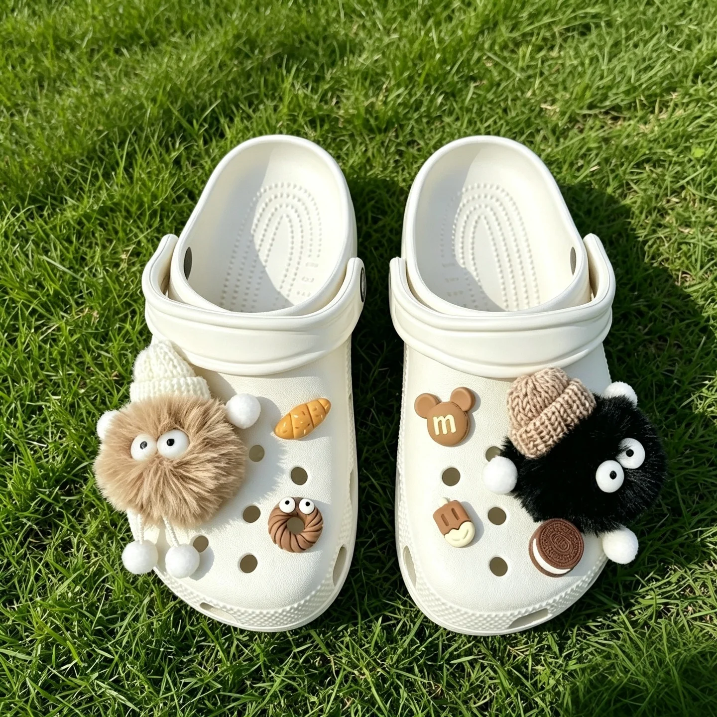 Cute Plush Bear Fluffy Ball Cookie Coffee Resin Shoe Charms Detachable Ornaments DIY Decor For Women Clogs Hole Bag Sandal Gifts