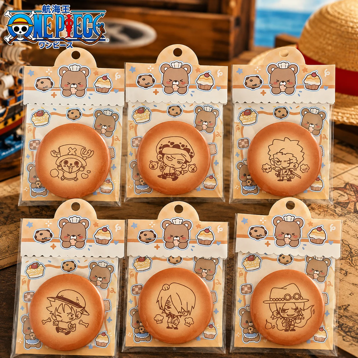 One Piece 58mm Glitter Badge Luffy Zoro Sanji Chopper Law Ace Anime Brooch Pin Cute Cookie Style Character Collectible