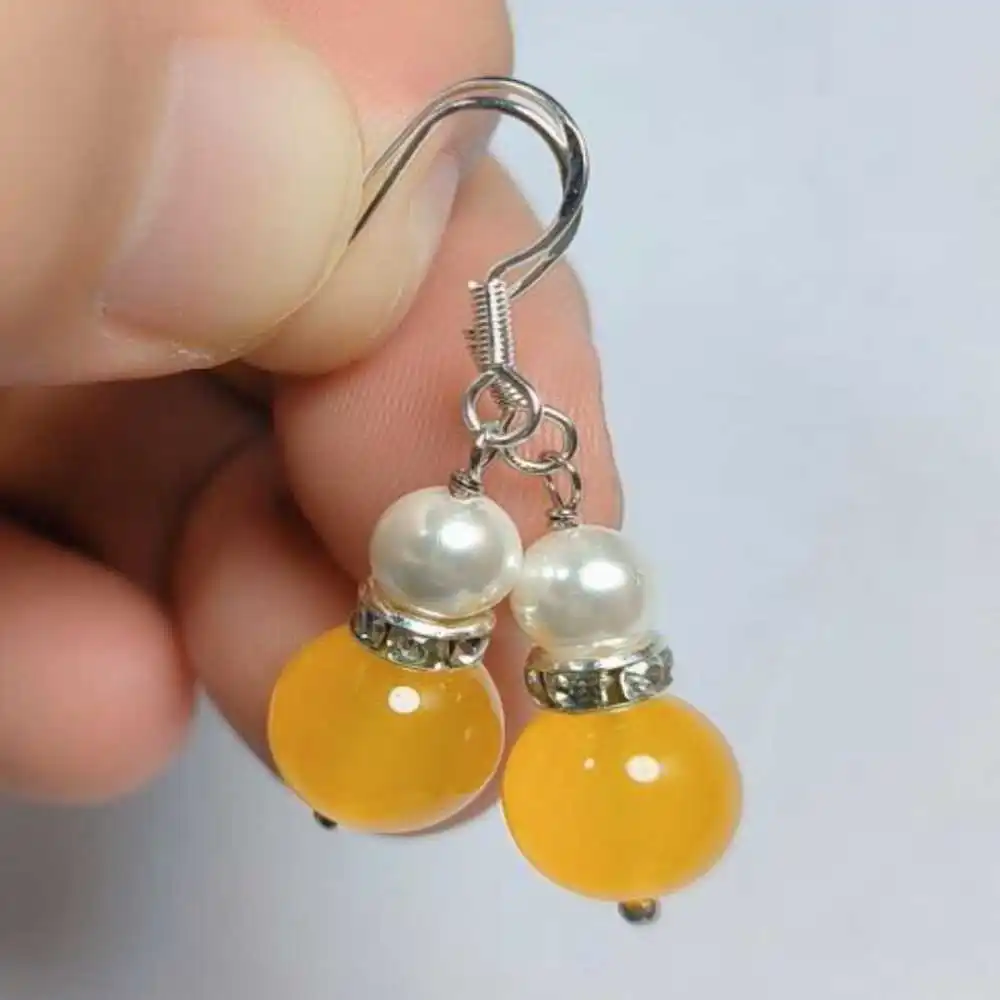 10MM Natural yellow jade shell pearl  Earrings 925 New Year Holiday gifts Halloween Jewelry Christmas Fashion Aquaculture