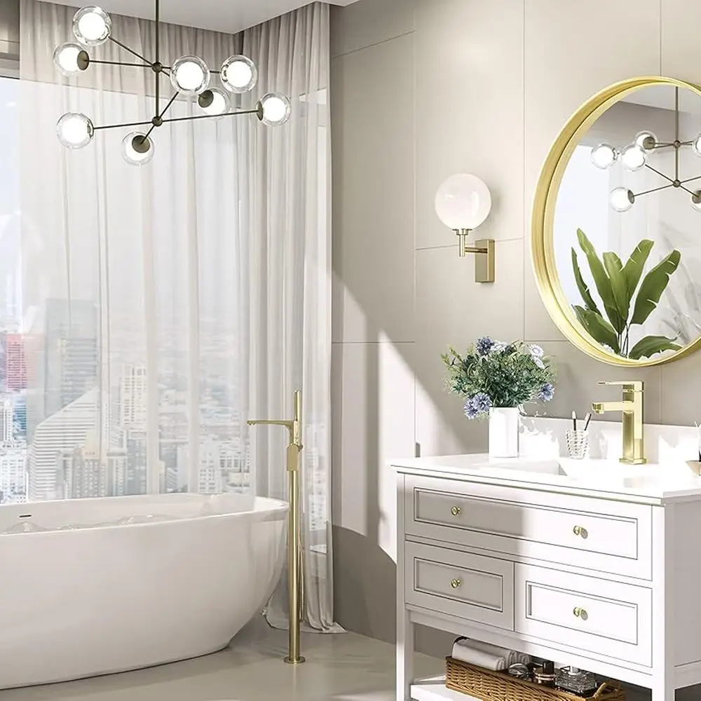 24 Inch Gold-Framed Circle Vanity Mirror, Modern Brushed Metal Wall Mount, Shatterproof Farmhouse Style Decor