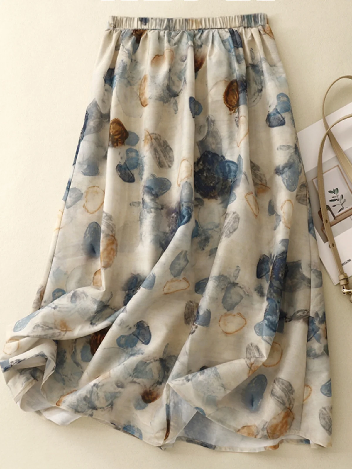 

Льняная юбка в стиле ретро с эффектом омбре, женская летняя тонкая эластичная утягивающая юбка с высокой талией, широкая хлопково-льняная юбка-зонтик трапециевидной формы