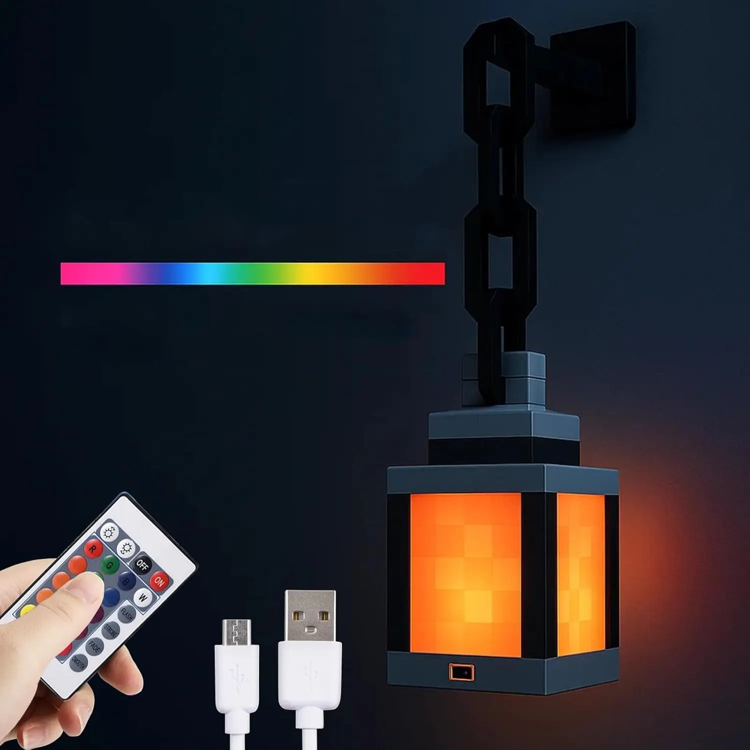 Pixelated Lantern Night Light 16-Color Led Wall Mood Night Light W Touch Switch&Remote Control-Rechargeable Costume Cosplay Lamp