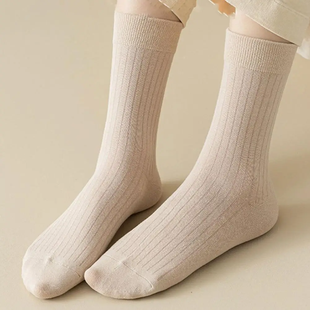 Women Solid Color Mid-calf Socks Cozy Mid-calf Socks for Women High Elastic Breathable Warm Stockings for Fall Winter for Women