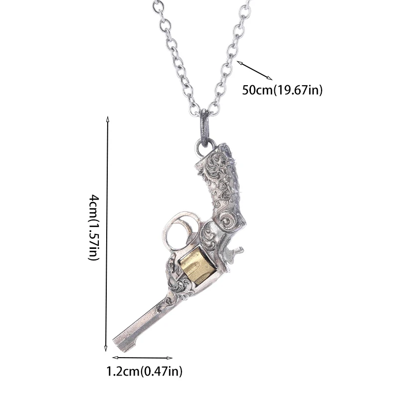 Fashionable embossed pattern revolver pistol necklace pendant men's trendy cool jewelry