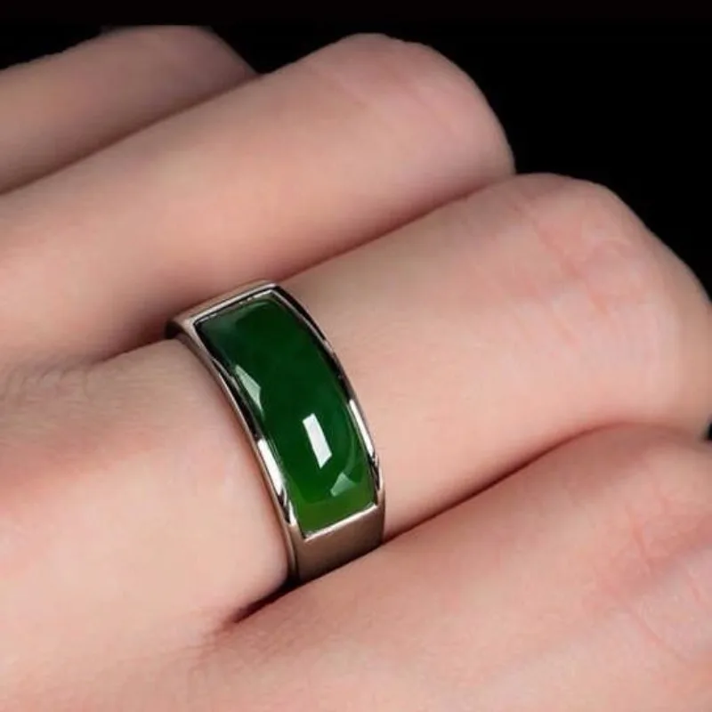 2026 Real Green Natural Hetian Jade Ring 925 Sterling Silver Ring Couple Rings Men Women Jewelry Lucky Stone Jade Finger Ring view 4