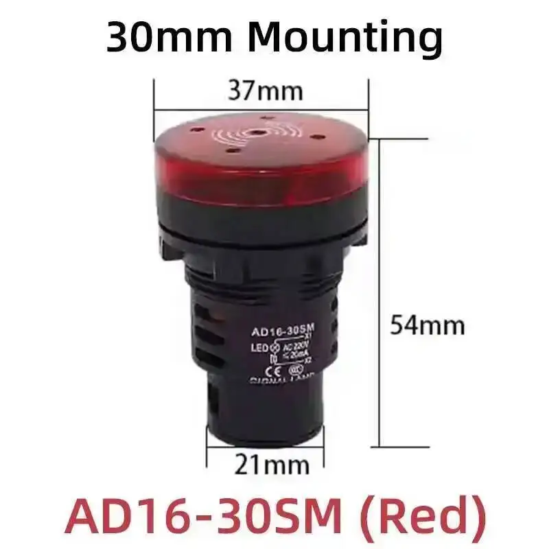AD16-22SM Flash Buzzer AC/DC 220V24V12V Alto Intermittente LED Alarme Audível e Visual Com Luz 16mm 22mm 30mm