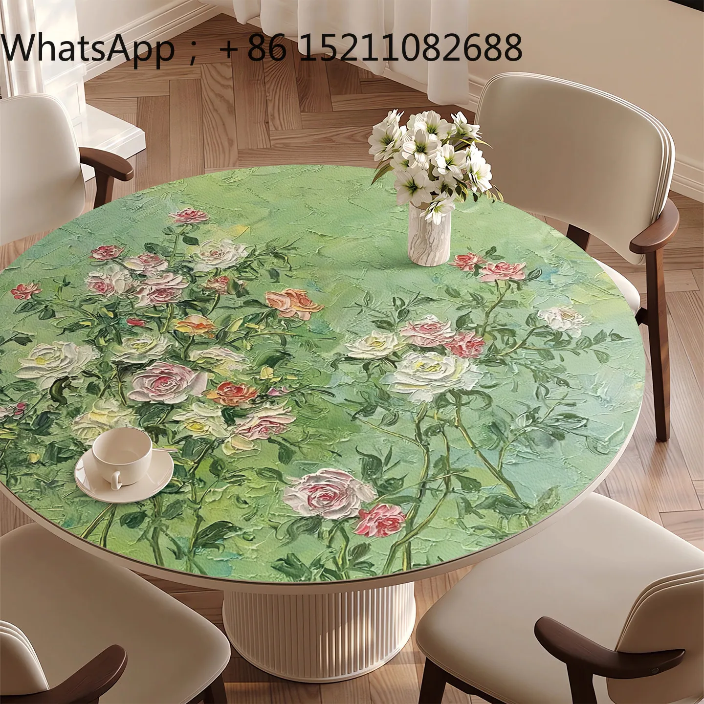 SCY round tablecloth waterproof, oil-proof and anti-scalding dining table mat PVC leave-in erasable leather coffee table mat
