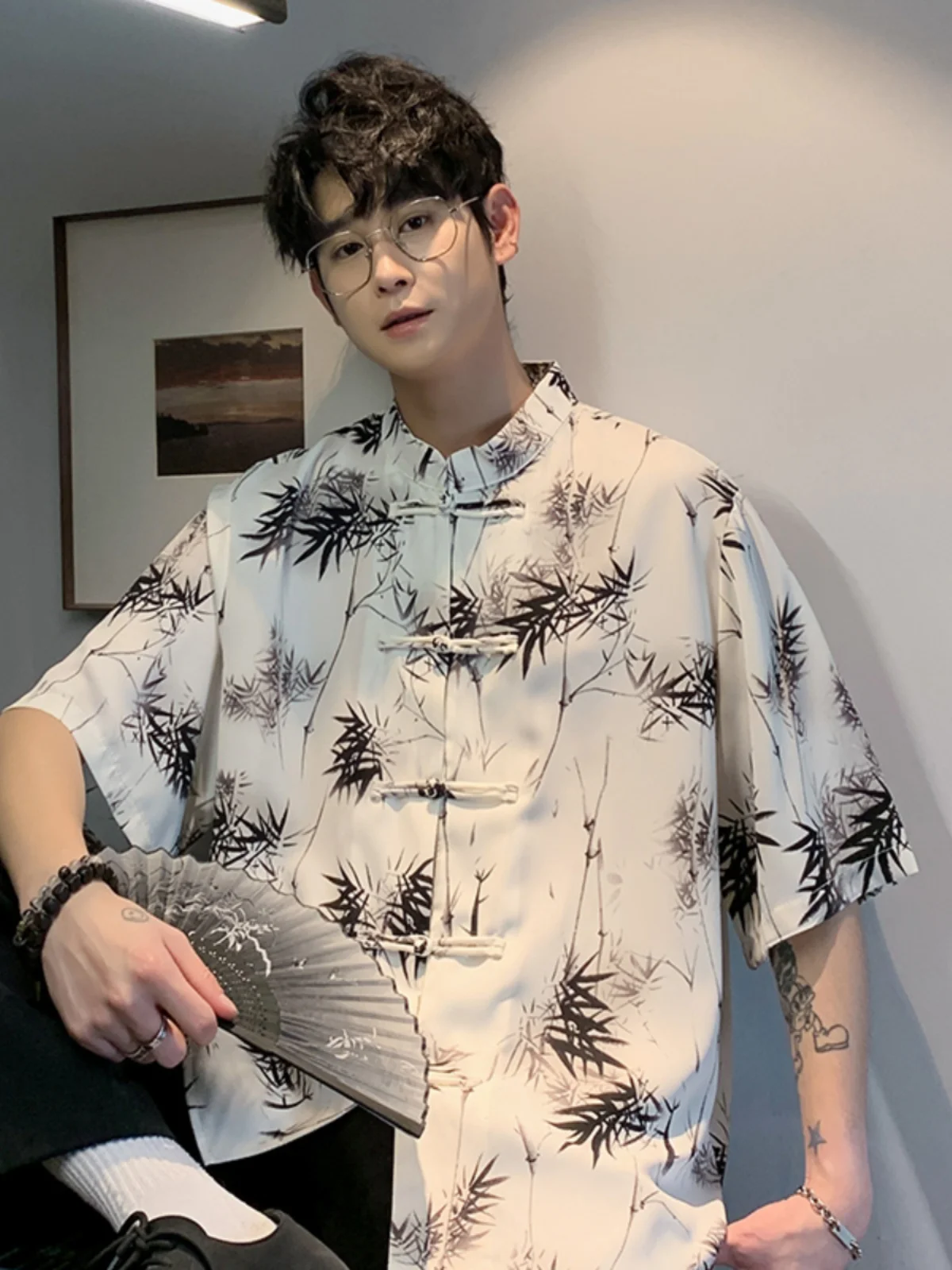 

Мужская летняя рубашка из ледяного шелка с коротким рукавом, в стиле ретро, китайская, на пуговицах, тонкая, улучшенная, в стиле танского костюма Ханьфу, молодежная, модная, стильная.