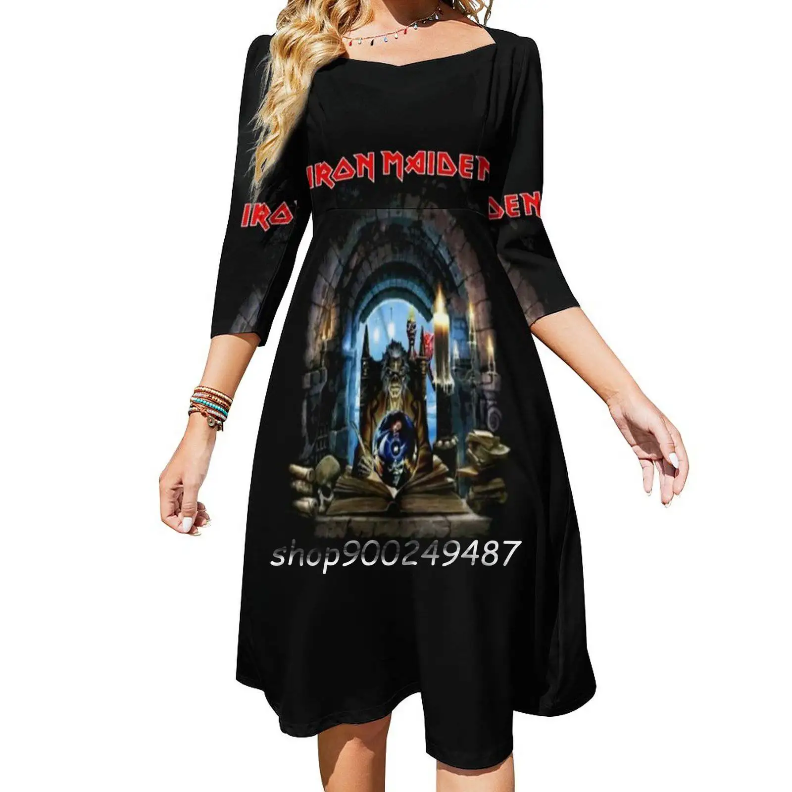 Bess Selling Flare Dress Square Neck Dress Elegant Female Fashion Printed Dress Tool Ban Judas Priest Guns And Roses Trending