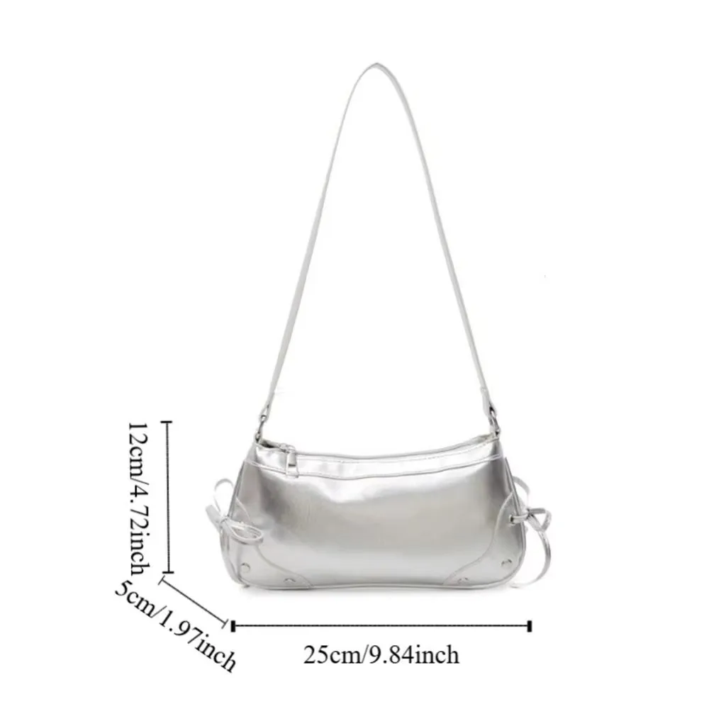 New PU Leather Shoulder Bag Solid Color Bow Tie Decor Armpit Bag Y2K Handbag Women Girls view 6