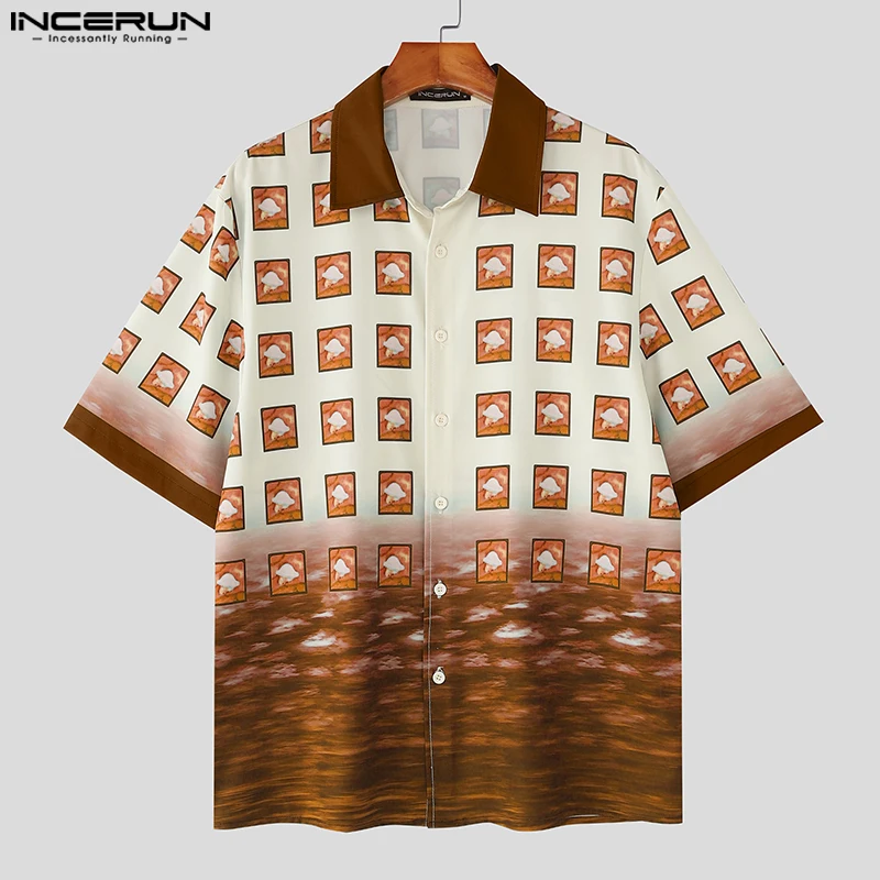 

Print Men Shirts INCERUN Fashion Summer Short Sleeve Male Shirts Turn Down Collar Tops Men's Clothing Streetwear Casual Shirts