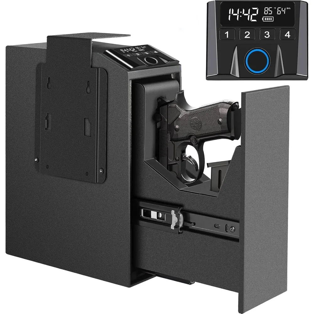 

Slider Hidden Handgun Safe, Biometric Fingerprint Smart Pistol Safe for Nightstand, Desk, Bedside - Auto Sliding Door- Fingerpri