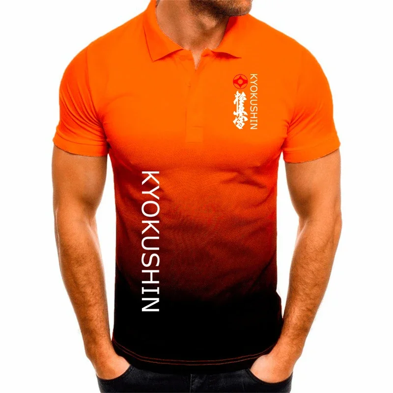 Camisa polo masculina 3D gradiente, moda masculina verão, impressão de karatê Kyokushin, tops de manga curta, nova marca de moda